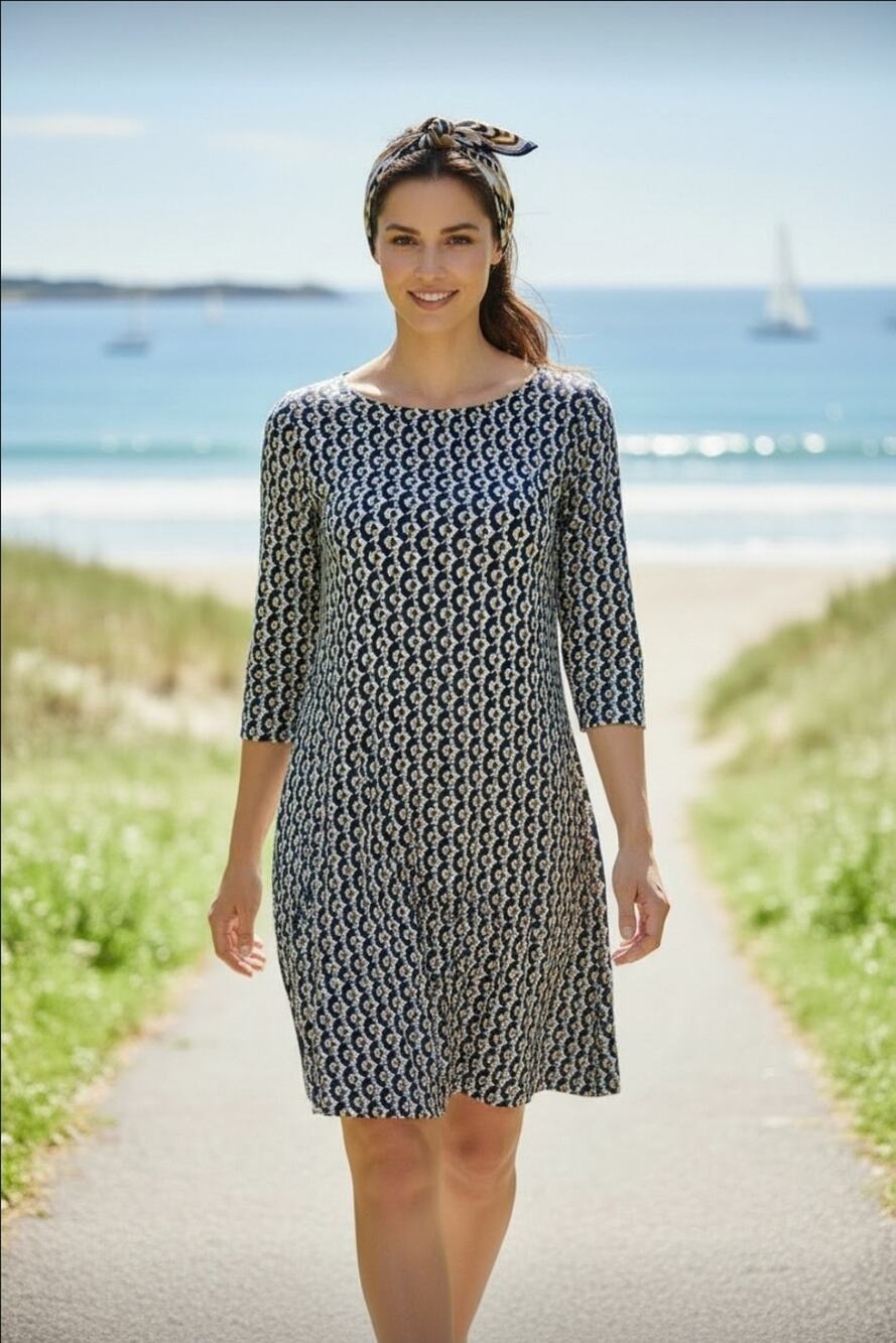 Saint James France Propriano Mosaic Printed Jersey Dress US 4 Nautical Coastal